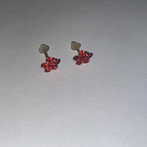 7mm Red Flower Cz And Sterling Post Earrings - Picture 11 of 12